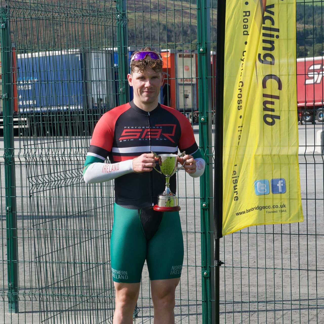 Marcus Christie (Performance SBR) collects the Thomas White Memorial Cup as fastest rider.
